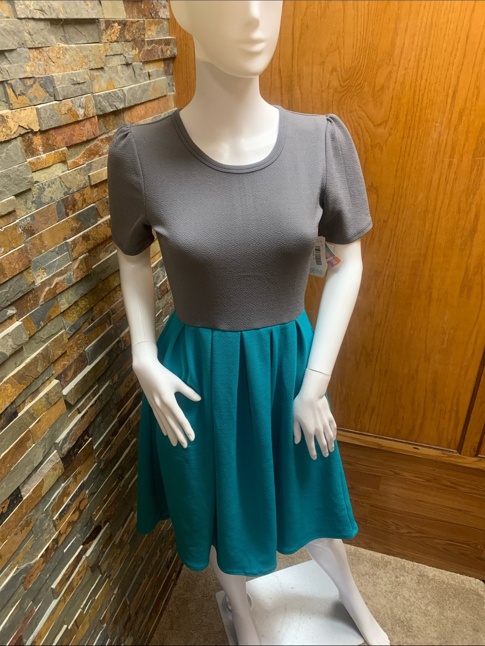 Women's Two-Tone Fit & Flare Dress in Gray and Teal Lularoe xs